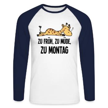Too Soon Too Tired To Monday Giraffe Morning Grouch - Unisex Long Sleeve Baseball T-Shirt - white/navy - Front - Nik (191cm)
