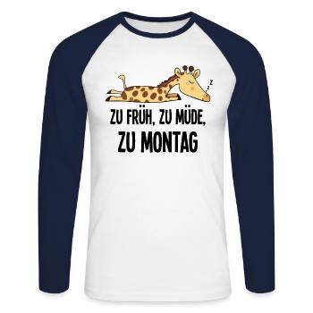 Funny Giraffe Monday Morning Grouch Gift - Unisex Long Sleeve Baseball T-Shirt - white/navy - Front - Nik (191cm)