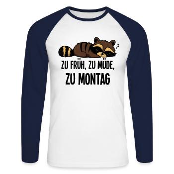 Too Soon Too Tired To Monday Raccoon Gift - Unisex Long Sleeve Baseball T-Shirt - white/navy - Front - Nik (191cm)