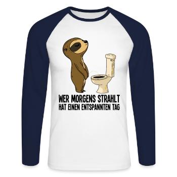Sloth pees saying morning beaming humor - Unisex Long Sleeve Baseball T-Shirt - white/navy - Front - Nik (191cm)
