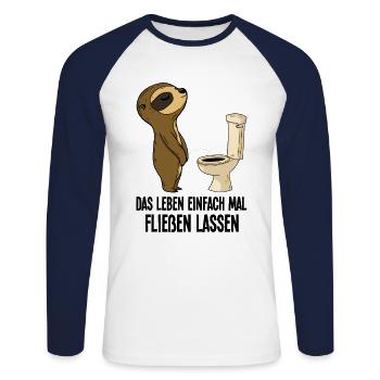 Faultier Pinkelt Leben Einfach Mal Fließen Lassen - Unisex Baseballshirt langarm - Weiß/Navy - Vorne - Nik (191cm)