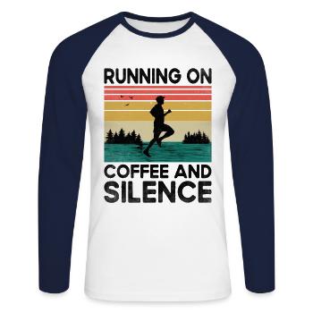 Courir sur le café et le silence Dictons pour - T-shirt baseball manches longues Homme - blanc/marine - Devant - Nik (191cm)