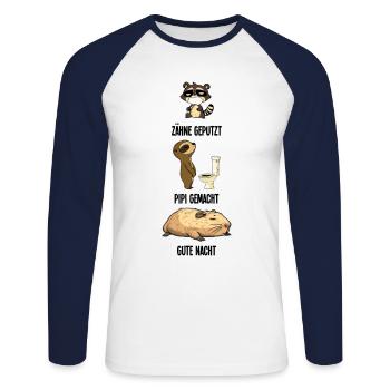 Zähne Geputzt Waschbär Capybara Faultier Geschenk - Unisex Baseballshirt langarm - Weiß/Navy - Vorne - Nik (191cm)