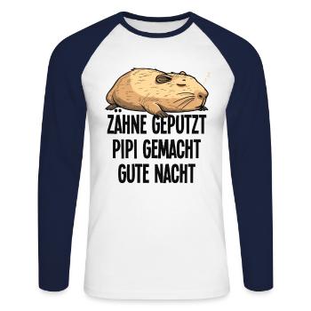 Capybara Zähne Geputzt Gute Nacht Pyjama Geschenk - Unisex Baseballshirt langarm - Weiß/Navy - Vorne - Nik (191cm)