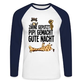 Zähne Geputzt Gute Nacht Waschbär Faultier Giraffe - Unisex Baseballshirt langarm - Weiß/Navy - Vorne - Nik (191cm)