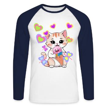 Enfant Enfants Tout-petits Bébé Chat Chats Glace - T-shirt baseball manches longues Homme - blanc/marine - Devant - Nik (191cm)