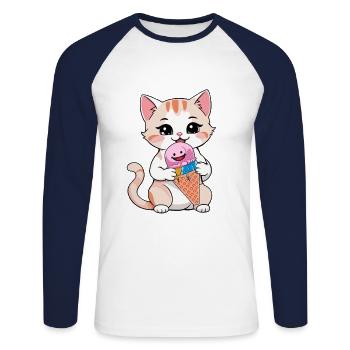 Cat Cats Cream Cream Kids Child - Unisex Long Sleeve Baseball T-Shirt - white/navy - Front - Nik (191cm)