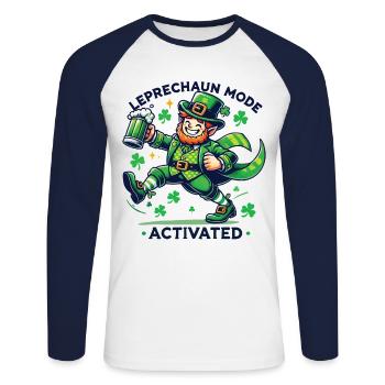 Leprechaun Mode Activates St. Patrick's Day Celebration - Unisex Long Sleeve Baseball T-Shirt - white/navy - Front - Nik (191cm)