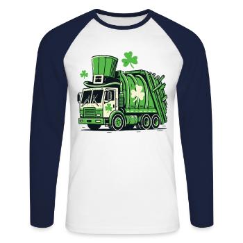 Saint-Patrick Camion à ordures Enfants Fun - T-shirt baseball manches longues Homme - blanc/marine - Devant - Nik (191cm)