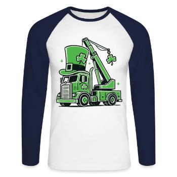 Drôle de grue de la Saint-Patrick Véhicule de construction - T-shirt baseball manches longues Homme - blanc/marine - Devant - Nik (191cm)
