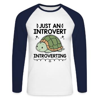 JUST AN INTROVERT INTROVERTING Sayings For - Unisex Long Sleeve Baseball T-Shirt - white/navy - Front - Nik (191cm)