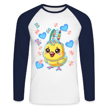 Hippie Hippies Poulet Poulets Poussins Pâques - T-shirt baseball manches longues Homme - blanc/marine - Devant - Nik (191cm)