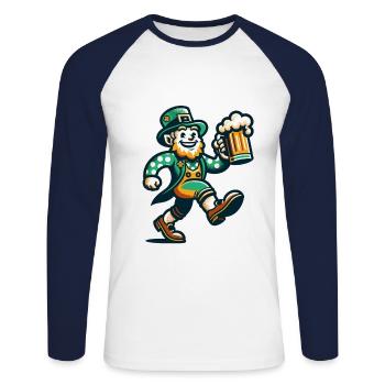 Cheerful leprechaun with beer mug for St. - Unisex Long Sleeve Baseball T-Shirt - white/navy - Front - Nik (191cm)