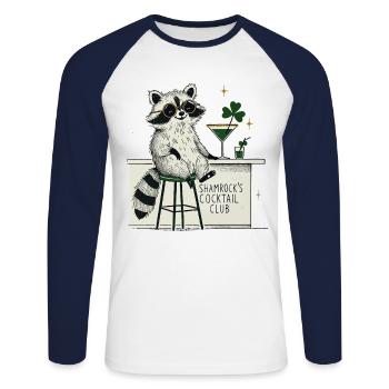 Shamrock's Cocktail Club Waschbär St. Patrick's - Unisex Baseballshirt langarm - Weiß/Navy - Vorne - Nik (191cm)