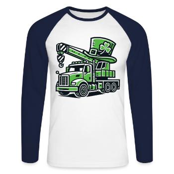 Camion-grue avec trèfle porte-bonheur Saint-Patrick - T-shirt baseball manches longues Homme - blanc/marine - Devant - Nik (191cm)