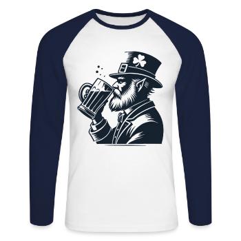 St. Patrick's Day Irischer Zwerg Mit Bier - Unisex Baseballshirt langarm - Weiß/Navy - Vorne - Nik (191cm)
