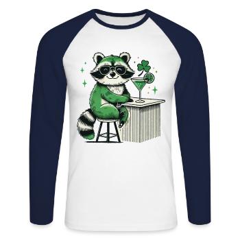 St. Patrick's Day Raccoon Cocktail - Unisex Long Sleeve Baseball T-Shirt - white/navy - Front - Nik (191cm)