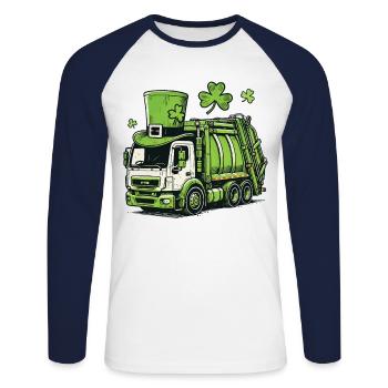 Camion de la Saint-Patrick avec trèfle et chapeau - T-shirt baseball manches longues Homme - blanc/marine - Devant - Nik (191cm)