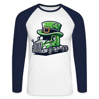 St. Patrick's Day Lastwagen Mit Zylinder - Unisex Baseballshirt langarm - Weiß/Navy - Vorne - Nik (191cm)