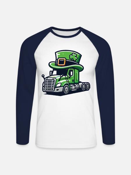 St. Patrick's Day lastebil med topphatt - Langermet baseball-skjorte for menn - hvit/marine