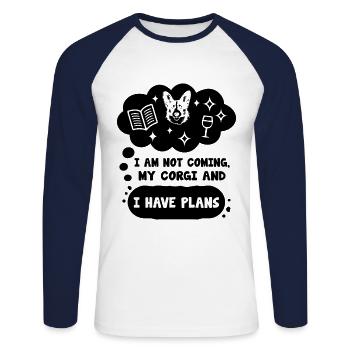 Introvert Corgi Sayings For Introverts - Unisex Long Sleeve Baseball T-Shirt - white/navy - Front - Nik (191cm)