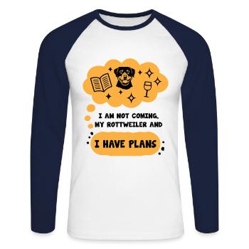 Je ne viens pas mon rottweiler et j’ai des projets - T-shirt baseball manches longues Homme - blanc/marine - Devant - Nik (191cm)
