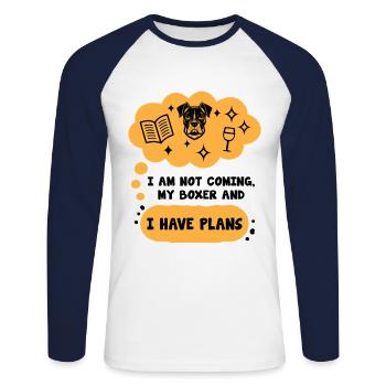Je ne viens pas mon boxer et j’ai des plans Dictons - T-shirt baseball manches longues Homme - blanc/marine - Devant - Nik (191cm)