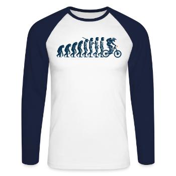 Évolution du singe au cycliste - T-shirt baseball manches longues Homme - blanc/marine - Devant - Nik (191cm)