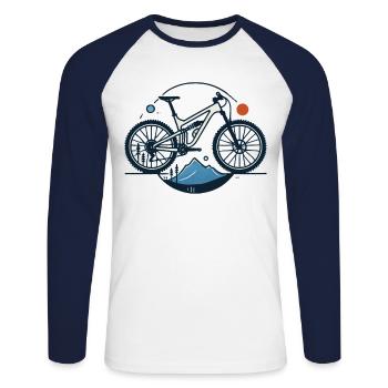 Vélo de montagne Vélo d’aventure Graphique - T-shirt baseball manches longues Homme - blanc/marine - Devant - Nik (191cm)