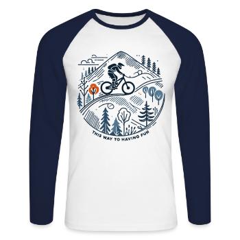 Aventure à vélo VTT Fun Nature - T-shirt baseball manches longues Homme - blanc/marine - Devant - Nik (191cm)