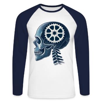 Bicycle Skeleton Brain Chainring Head - Unisex Long Sleeve Baseball T-Shirt - white/navy - Front - Nik (191cm)
