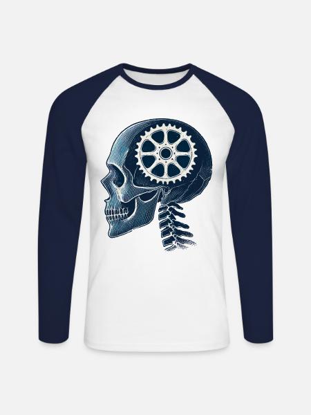Bicycle Skeleton Brain Chainring Head - Unisex Long Sleeve Baseball T-Shirt - white/navy