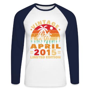 April 2015 Vintage Anniversary 2015 Gift - Unisex Long Sleeve Baseball T-Shirt - white/navy - Front - Nik (191cm)