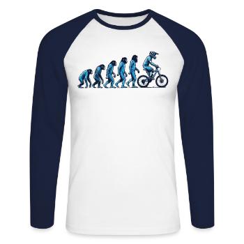 Évolution du singe au cycliste - T-shirt baseball manches longues Homme - blanc/marine - Devant - Nik (191cm)