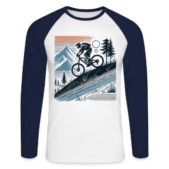 VTT Aventure Vélo Nature - T-shirt baseball manches longues Homme - blanc/marine - Devant - Nik (191cm)