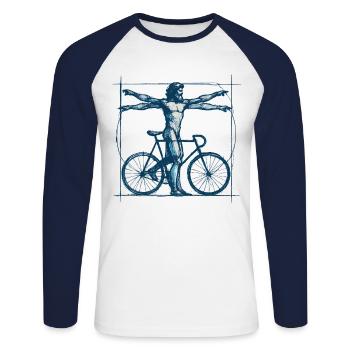 Bicycle Vitruvian Man Cyclist Art - Unisex Long Sleeve Baseball T-Shirt - white/navy - Front - Nik (191cm)