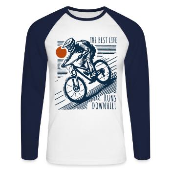 Aventure à vélo Rétro Descente - T-shirt baseball manches longues Homme - blanc/marine - Devant - Nik (191cm)