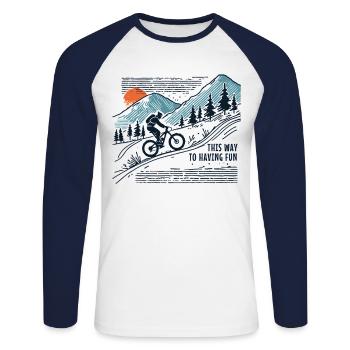 Aventure à vélo en montagne : cette façon de s’amuser - T-shirt baseball manches longues Homme - blanc/marine - Devant - Nik (191cm)