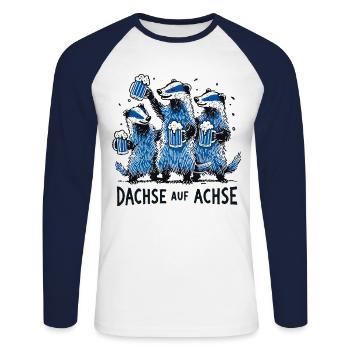 Dachse Auf Achse Party Crew Spaß - Unisex Baseballshirt langarm - Weiß/Navy - Vorne - Nik (191cm)