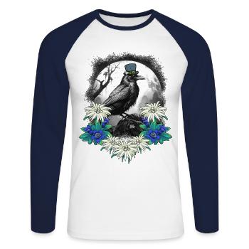 Tiroler Krähe Krähen Raben Rabe Vogel Tirol - Unisex Baseballshirt langarm - Weiß/Navy - Vorne - Nik (191cm)