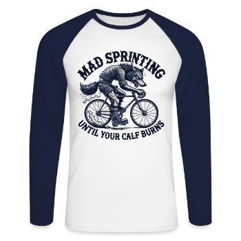 Sprint fou à vélo jusqu’à ce que votre mollet brûle - T-shirt baseball manches longues Homme - blanc/marine - Devant - Nik (191cm)