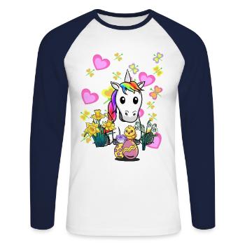 Licorne oeuf de Pâques poussin Licornes enfants - T-shirt baseball manches longues Homme - blanc/marine - Devant - Nik (191cm)