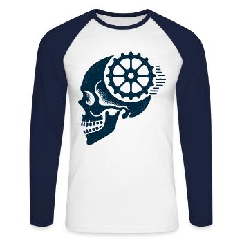 Bicycle Skull Gear Mountain Bike Cycling - Unisex Long Sleeve Baseball T-Shirt - white/navy - Front - Nik (191cm)