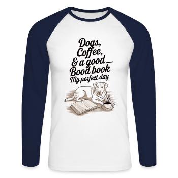 Bücher, Hunde, Kaffee - Unisex Baseballshirt langarm - Weiß/Navy - Vorne - Nik (191cm)