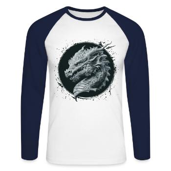 Mighty Dragon in the Shadow Circle - Unisex Long Sleeve Baseball T-Shirt - white/navy - Front - Nik (191cm)