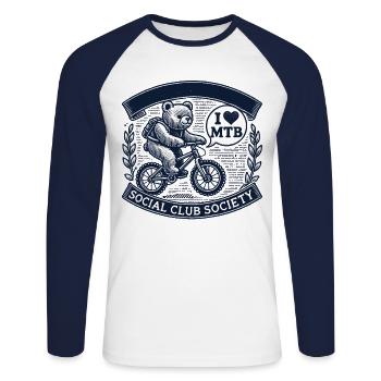 Bicycle Retro Bear I Love MTB Club - Unisex Long Sleeve Baseball T-Shirt - white/navy - Front - Nik (191cm)
