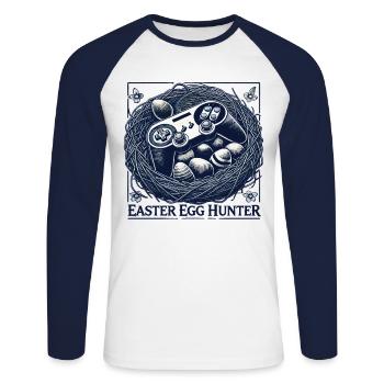 Jeux de Pâques Chasse aux œufs Jeu vidéo rétro - T-shirt baseball manches longues Homme - blanc/marine - Devant - Nik (191cm)
