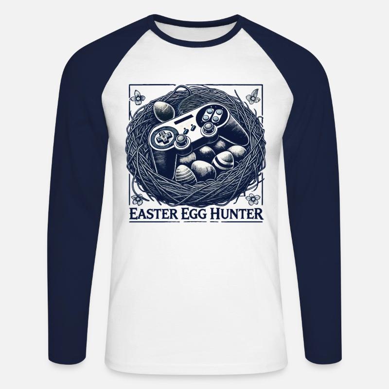 Gaming Osterei Jäger Retro Videospiel - Unisex Baseballshirt langarm - Weiß/Navy
