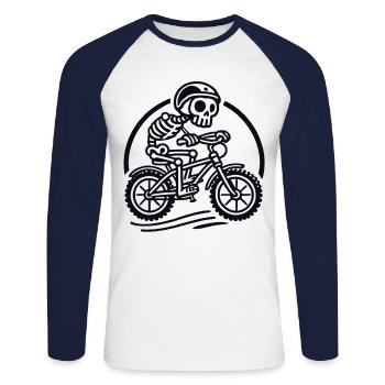 Skeleton Cyclist Retro Bicycle Adventure - Unisex Long Sleeve Baseball T-Shirt - white/navy - Front - Nik (191cm)
