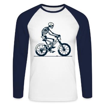 Vélo squelette Vélo de montagne rétro Art - T-shirt baseball manches longues Homme - blanc/marine - Devant - Nik (191cm)